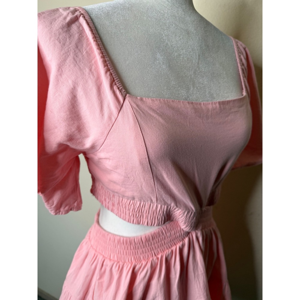 Senllen Pink Cutout Tiered Mini Dress Medium Cotton Summer Sun Dress Coquette‎ - Picture 10 of 12